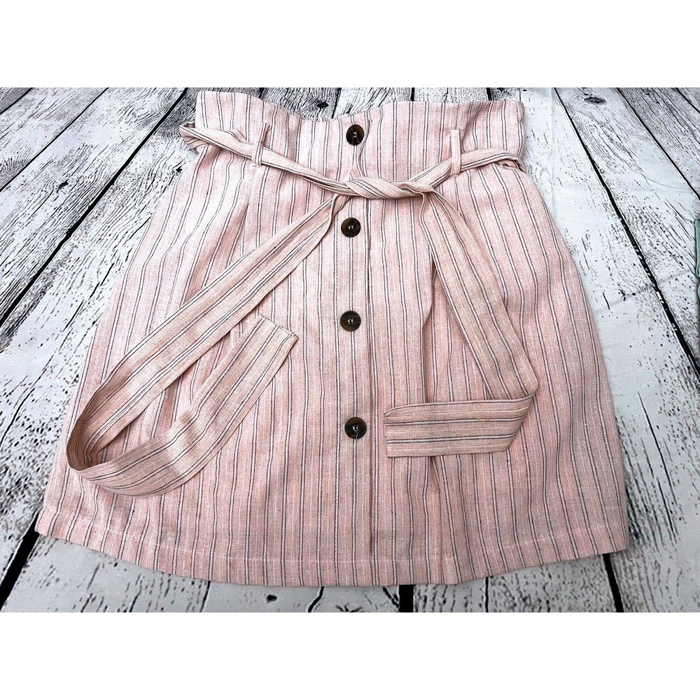 Potter's Pot Ladies Faux Button Sash Waist Lined Skirt Medium Pink/Peach